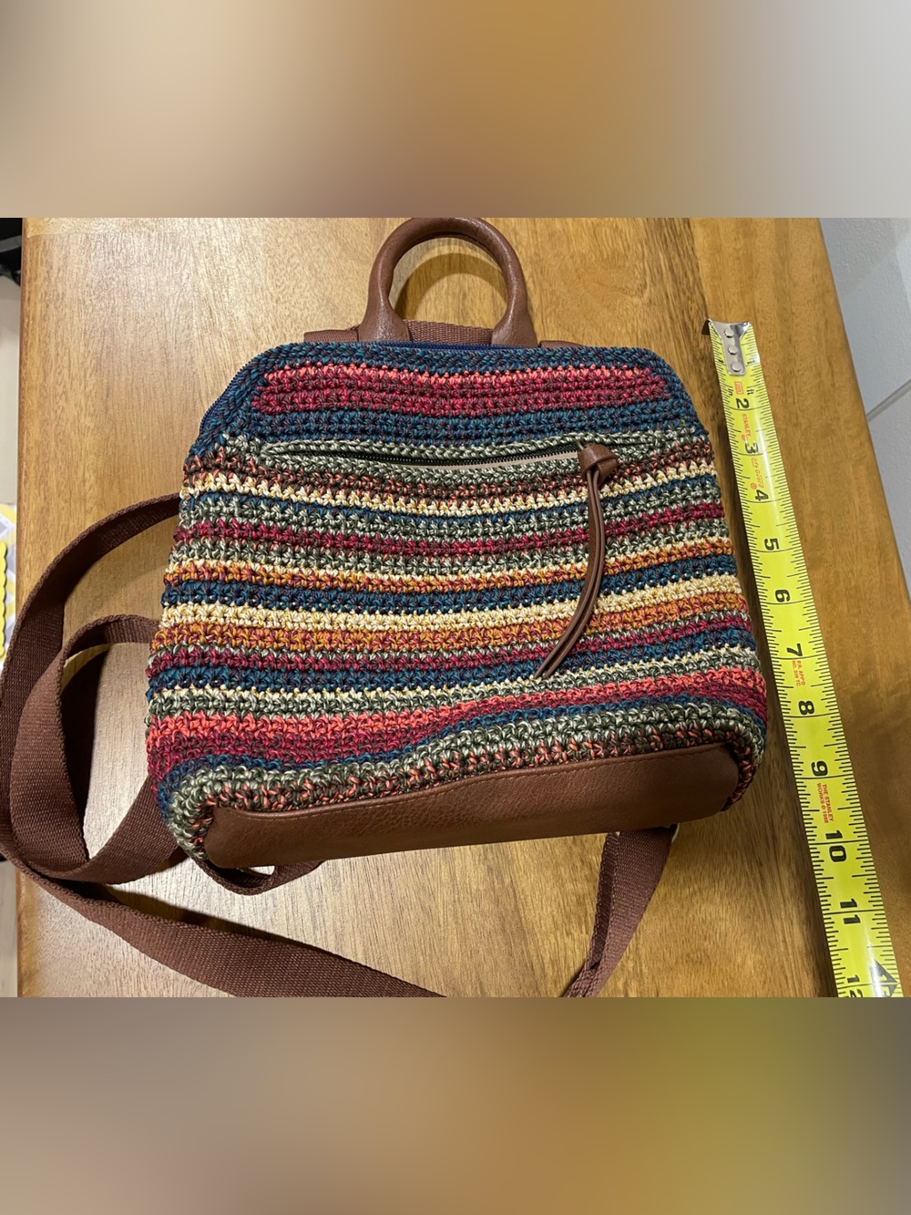 The Sak Multicolor Striped Crochet Crossbody with Brown Trim